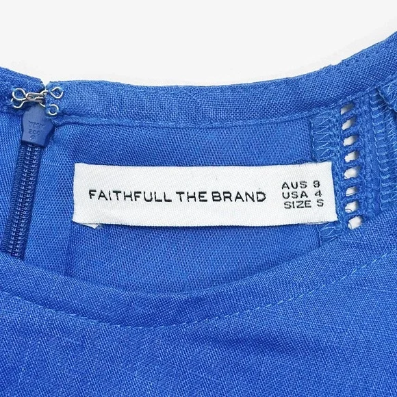 Faithfull The Brand Valerina Maxi Dress Size S Sicilian Blue Linen Boho Resort - Picture 11 of 12